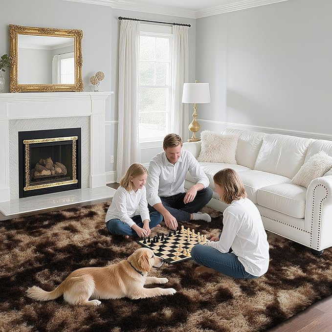 Fluffy Rug Shaggy Area Rug, Mottling Brown 5x8 Area Rugs for Bedroom, Small Bedside Rug, Soft Fluffy Shaggy Entryway Throw Rugs for Living Room Bedroom Kids Room Home Decor