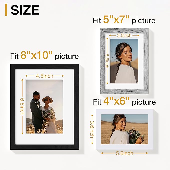Vittanly 15 Pack Picture Frames Collage Wall Decor, Multi Sizes Including 3pcs 8x10, 6pcs 5x7 and 6pcs 4x6 Photo Frames, Gallery Frame Set for Wall or Tabletop Display, Black, Grey and White