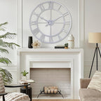 CLXEAST Large Modern 30 Inch Wall Clock Silver, Oversized Big Roman Numeral Metal Wall Clocks for Living Room Decor, Home Office