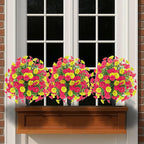 22.8" Set of 2 Fall artificial Boxwood topiary Ball tree for outdoors with Spike,UV Resistant Faux Shrubs Outdoor with morning glory flowers,Faux Plants Bushes for Garden Porch Yard Patio Decor YR