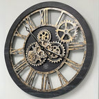 The Gears Clock The Original Real Moving Gear Wall Clock Vintage Industrial Oversized Rustic Farmhouse (24 inch (60cm), Vintage Black Wood and Bronze)
