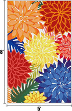 Indoor Outdoor Area-Rug Washable Multicolored Patio Rug Tropical Botanical Modern Floral Indoor Outdoor Carpet Non-Slip for Patio, Deck, Backyard, Porch (5x8)