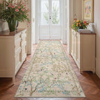 jinchan Beige Botanical Birds 3x8 Runner Rug for Hallway - Washable Non-Slip Soft Nature Plants Modern Kitchen Runner Carpet Vintage Ultra-Thin Low Pile Rug for Entryway Living Room Kitchen Laundry