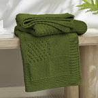 Amélie Home Chenille Knit Throw Blanket for Couch, Checkered Texture Decorative Soft Blanket for Sofa, Bed & Living Room, 50"x60", Olive Green