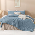 Andency Greyish Blue Oversized King Comforter 128''x120'', 3 Pieces Soft Boho Bedding Set & Collections, Farmhouse Tufted Fluffy Shabby Chic Bed Set for All Seasons (1 Comforter, 2 Pillowcases)