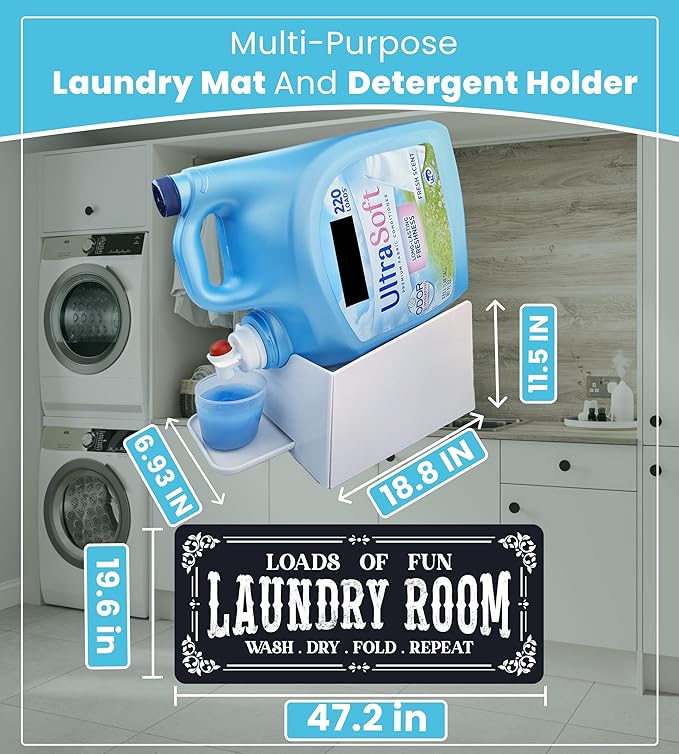TidyFriend Laundry Detergent Holder with Laundry Room Rug Runner, Detergent Stand for Spill Protection, Non-Slip Runner Mat, and Stylish Room Organizer for Home & Laundry Spaces
