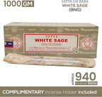Satya White Sage Incense Sticks 250 gmx 4 Pack (1000 gm), Satya BNG (Bangalore) Insenses with Raajsee Incense Holder Bundle, Satya Nagchampa Natural Incense