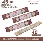 Satya Nagchampa Musk Incense Sticks, Satya Bng (Bangalore) Insenses 15gmx3 Pack (45 GMS) with Raajsee Incense Holder Bundle, Satya Nagchampa Natural Incense