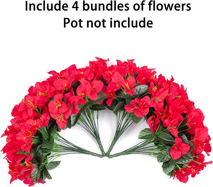 Ivydale Artificial Bougainvillea Flowers for Outdoors Decoration, 4 Bundles Fake Flower UV Resistant Realistic Silk Flowers for Outside, Faux Plants for Planter Patio Porch Home Decor (Red)