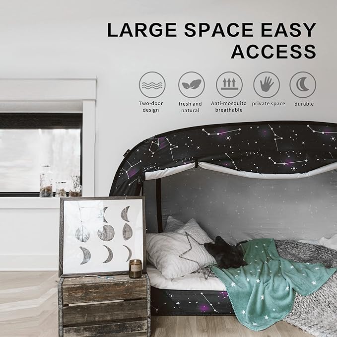 Bed Tent Full Bed Canopy Portable Dream Tent for Adult Indoor Sleeping Tents with 2 Doors Breathable Private Space Tents, Starry Constellation