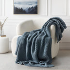 Chunky Chenille Knit Throw Blanket for Couch, Soft Luxurious Moss Stitch Blankets for Bed, Cozy Decorative Farmhouse Knitted Throws for Sofa, Stormy Blue, 50" x 60"