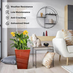 KOL 18''H. Bright Glazed Planter with Drainage Hole, Set of 2, Galvanized Steel Planter Pots for Indoor & Outdoor Use, Decorative Flower Plant Pots for Front Porch, Patio, Deck - Reddish Brown