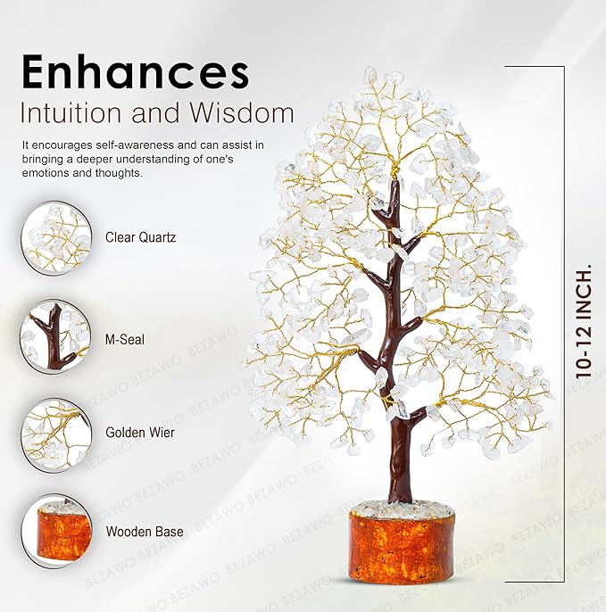 Clear Quartz Crystal Tree of Life - Chakra for Positive Energy, Feng Shui Decor - Gemstone Money Bonsai Tree, Good Luck Healing Crystals - Meditation Stones, Spiritual Unique Gift 10-12"