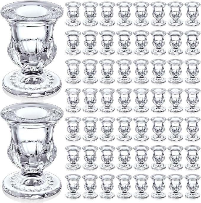 Foaincore 60 Pcs Candlestick Holders Bulk 2.5 Inch Taper Candle Holder for Table Centerpiece Thick Glass Ritual Candle Stand for Wedding Christmas Valentines Festival Party Decorations(Clear)
