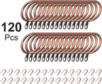 Hotop 60 Pieces 1.26 Inch Metal Drapery Curtain Rings Curtain Hanging Rings and 60 Pieces Metal Drapery Pin Hooks for Drapes Window Door Shower (Bronze)