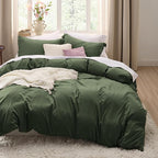 Bedsure Olive Green Duvet Cover Full Size - 3 Pieces Prewashed Extra Soft Cotton-Like Bedding Set, Includes 1 Duvet Cover 80x90 Inches with Zipper Closure & 2 Pillow Shams, Comforter Not Included