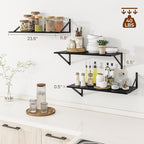 Heimlove 24" W x 12" D Wall Shelves for Books, 12 Inch Deep Floating Shelves Set of 3, Wide Floating Bookshelf with Metal Bracket for Living Room, Kitchen, Office, Bedroom and Decor Storage - Black