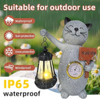Solar Cat Outdoor Statues for Garden-Creative Thermometer-Lantern-Welcome Sign, Suitable for Yard Art, Lawn Ornaments, Porch, Terrace, Alcove, Home, House Outdoor, Cat Garden Decoration