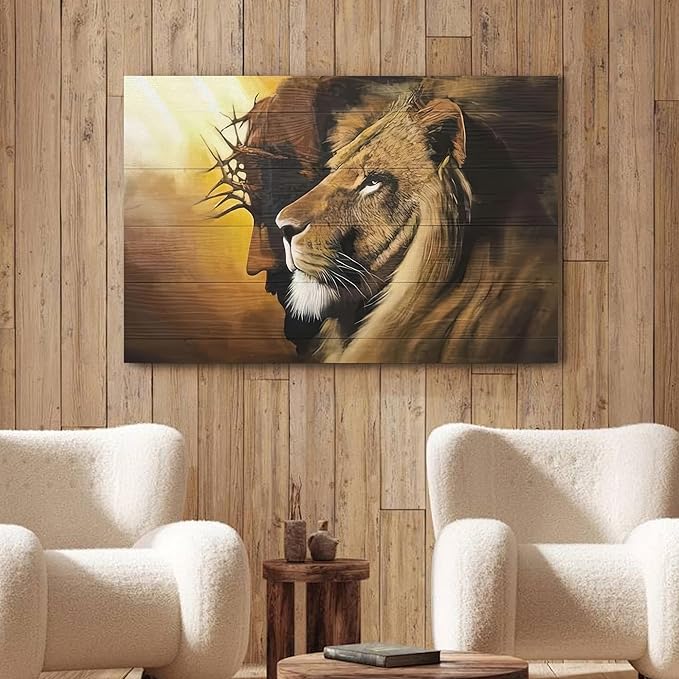 Fantasy Artists Framed Jesus Christ Canvas Wall Art The Lion of Judah Christian Painting Prints Biblical Wall Decor Religious Room Decor for Church Prayer Room Christian Schools Hospitals 24'' x 36''