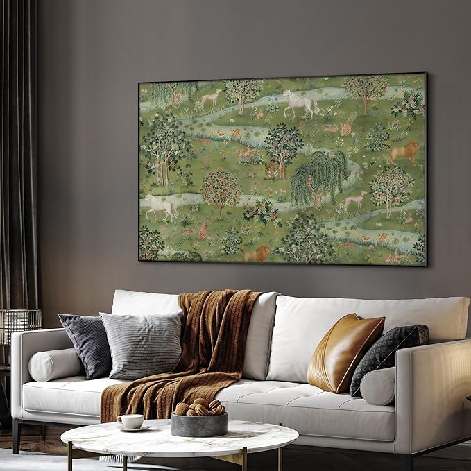 SIGNWIN 30"x60" Extra Large Framed Wall Art Medieval Fantasy Forest with Woodland Animals, Storybook-Inspired Scene for Home Living Room Bedroom Decor (Frame Assembly Required)