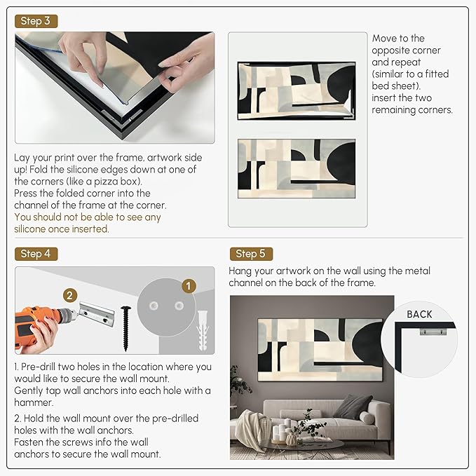 SIGNWIN 36"x72" Extra Large Framed Wall Art Modern Neutral Abstract Geometric in Black and Beige, Clean Minimalist Design for Home Living Room Bedroom Decor (Frame Assembly Required)