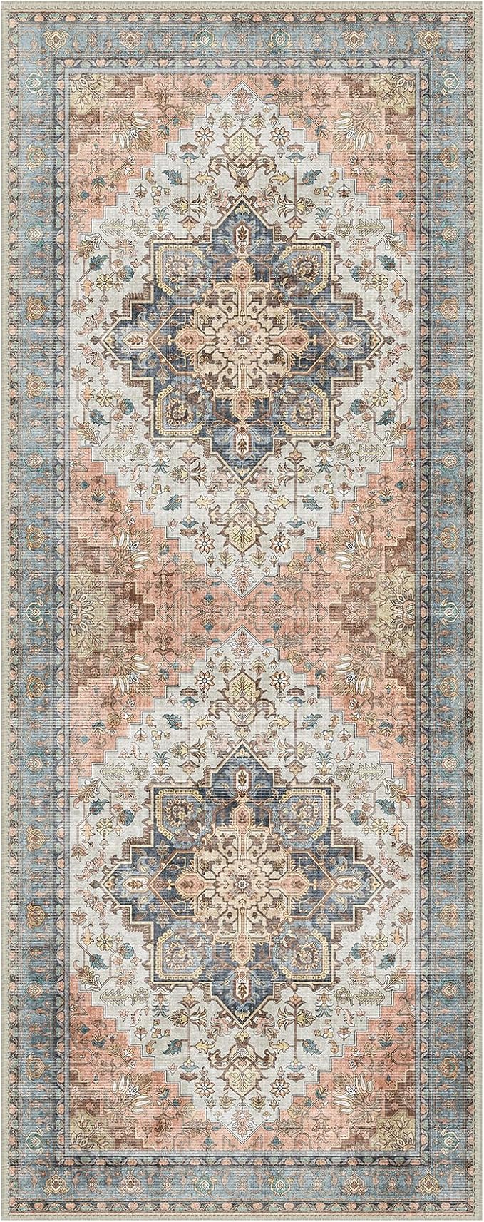 GENIMO 3x10 Runner Rugs for Hallway, Machine Washable Non Slip Vintage Rugs, Low Pile Lightweight Soft Print Rug for enrtyway, Corridor, Home Office, Kitchen, Blue Brick Red