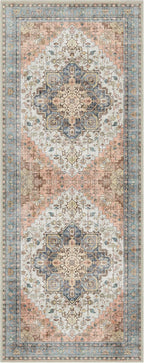 GENIMO 2x5 Runner Rugs for Hallway, Machine Washable Non Slip Vintage Rugs, Low Pile Lightweight Soft Print Rug for enrtyway, Corridor, Home Office, Kitchen, Blue Brick Red