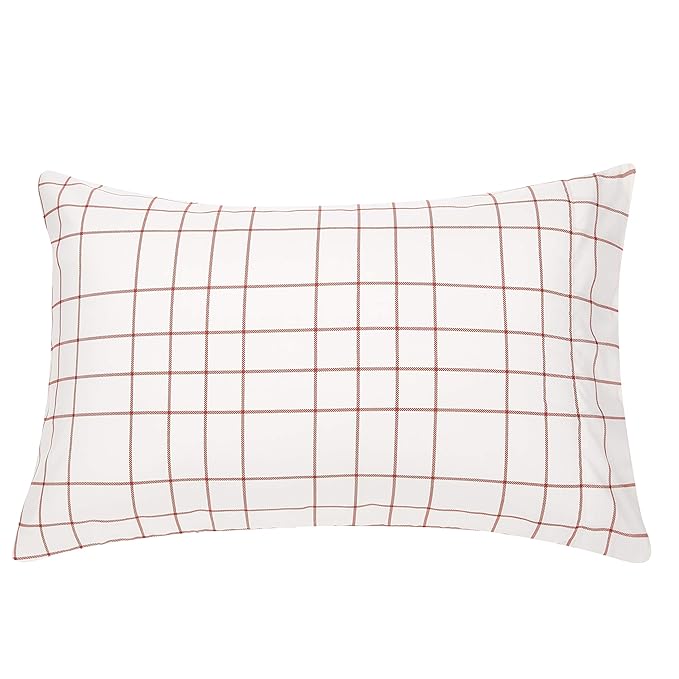 Amazon Basics Full/Queen Comforter Set with Plaid, Striped Sheets, 7-Piece Red Simple Stripe Bedding, Lightweight Microfiber Bed-in-a-Bag