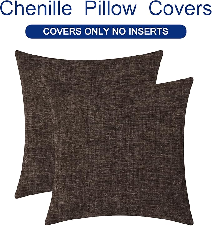 CaliTime Throw Pillow Covers Decorative 20 X 20 Inches Pack of 2 Cozy Chenille Cushion Cases for Couch Sofa Bed Living Room Home Coffee