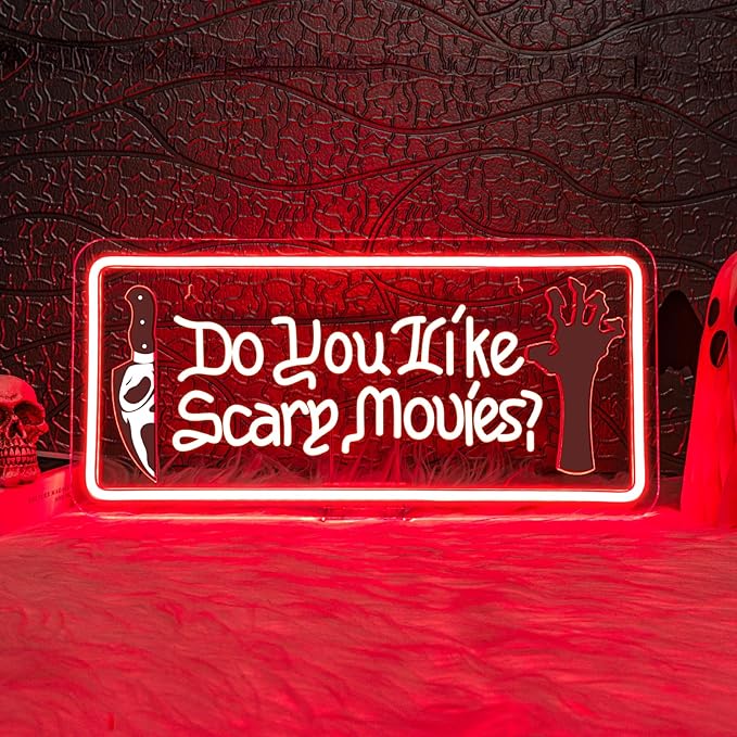 WLHOPE Do You Like Scare Movies Neon Sign Dimmable Neon Signs For Wall Decor Led Lights For Cinema Halloween Bar Club Party Teen Boy Bedroom Game Room Decor Gifts USB Powered 16.54x7.87in