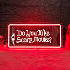 WLHOPE Do You Like Scare Movies Neon Sign Dimmable Neon Signs For Wall Decor Led Lights For Cinema Halloween Bar Club Party Teen Boy Bedroom Game Room Decor Gifts USB Powered 16.54x7.87in