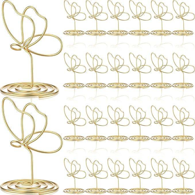 24 Pcs Gold Butterfly Photo Holders Table Number Photo Clips Holder Butterfly Decoration Name Place Card Stand for Centerpieces Wedding Reception, Party, Birthday