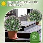 Yunlly Set of 2 Artificial Boxwood Topiary Ball Tree Fake Bushes Shrubs Outdoor Faux Plant with Ground Spike Flowers UV Resistance Greenery for Front Porch Garden Patio Indoor(Light Purple,27x18inch)