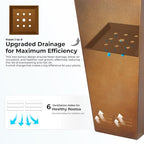 Worth Garden 28" H. Large Metal Planter Set of 2, Classic Matte Bronze Retro Finish Tall Square Tapered Steel Flower Plant Pots for Indoor & Outdoor Use - Insert Plate with Drain Holes, Air Vents