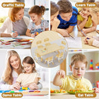 Brelley Kids Table and 6 Chairs Set, Height Adjustable Toddler Desk and Chair Set, Graffiti Desktop, Classroom/Daycare/Home, Children Multi-Activity Table for Ages 2-8