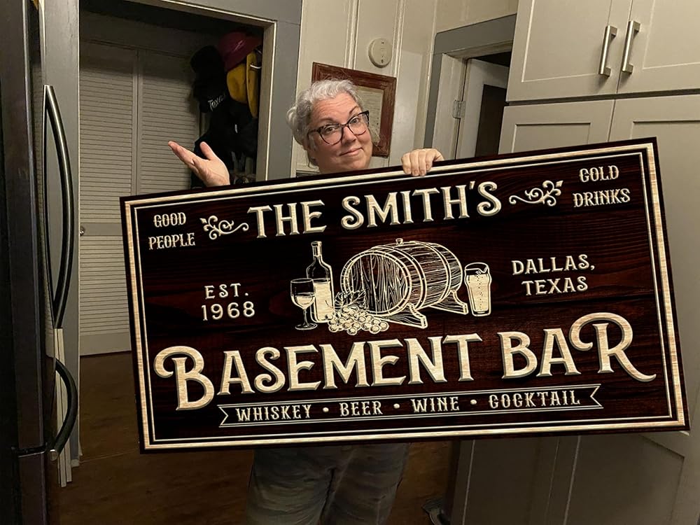 Tailored Canvases Custom Bar Sign - Personalized Basement Bar Decor, Lounge Canvas Wall Art for Man Cave, Kitchen, Pub & Diner, Rustic Home Bar Sign, Ready-to-Hang, Unique Printable Art