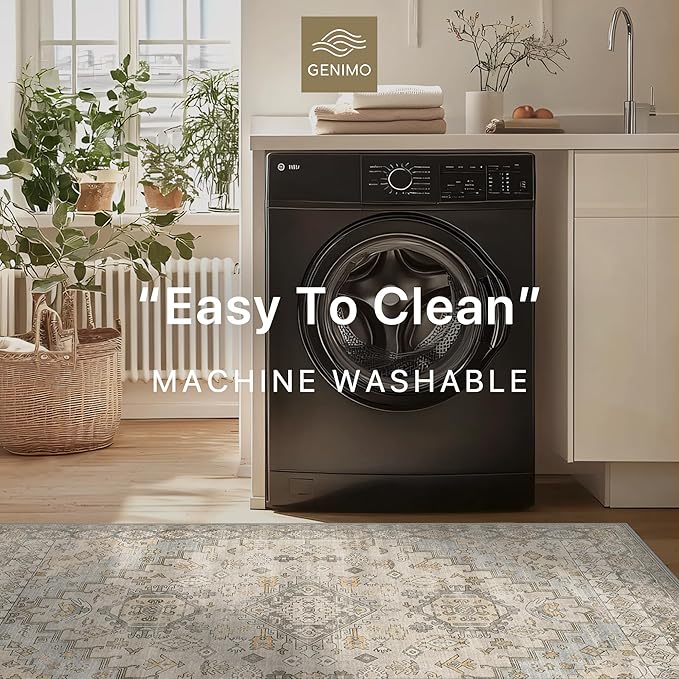 GENIMO Runner Rug 2x10 Machine Washable Non Slip Vintage Hallway Runner Rug, Low Pile Lightweight Rugs for Indoor Entryway, Hallway, Kitchen and Corridor, Antique Taupe