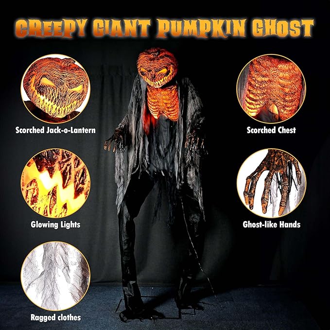 AW 7 Ft Scary Giant Large Animated Halloween Decorations Evil Monster Alien, Jack-O-Lantern Pumpkin Props, Horror Halloween Party Motion & Sound Activated Glowing Head 2025