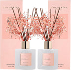 Cocorrína Premium Reed Diffuser Set with Preserved Baby's Breath & Cotton Stick Sandalwood Rose 2 Packs, 6.7oz Scent Fragrance Oil Diffuser for Bedroom Bathroom Home Décor