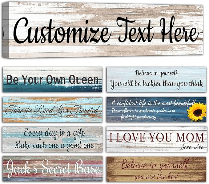 CHAOSETKEN Custom Text Sign Wall Art Personalized Family Quote Wall Decor Family Sign Canvas Prints Customized Wood Text Quote Pictures Rustic Farmhouse Decor Framed (24L x 6W)