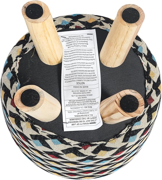 Asense Small Round Ottoman Foot Rest Stool Fabric Padded Seat Footstool Ottoman with Anti-Slip Wooden Legs (Multi-Color,Fabric)