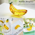 Handmade Glass Fruit Decor Crystal Banana Figurine Yellow Fruits Decoration for Home Kitchen Glass Banana Ornament Fall Harvest Thanksginging Centerpiece Decor for Home Office Desk