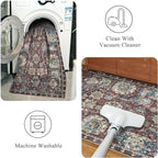 RUGSURE Washable Area Rugs - Perfect for Living Room, Bedroom, Kids Room, Nursery - Stain & Water Resistant Non-Slip, Pet & Child Friendly, Vintage Tribal Area Rugs (Rust and Blue, 8' x 10')