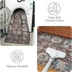 RUGSURE Washable Area Rugs - Perfect for Living Room, Bedroom, Kids Room, Nursery - Stain & Water Resistant Non-Slip, Pet & Child Friendly, Vintage Tribal Area Rugs (Rust and Bule, 9' x 12')