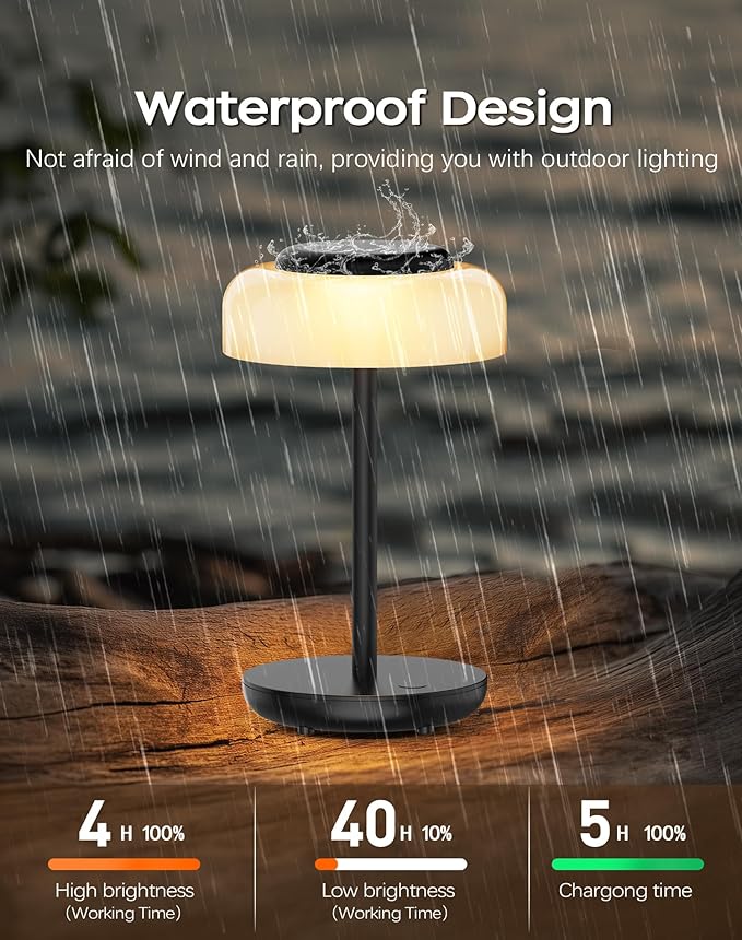 QiMH Battery Operated LED Table Lamp for Living Room, 5000mAh Cordless Desk Lamp with Stepless Dimmable Touch Control, Mini Rechargeable Night Light for Bedroom, Outdoor bar (Black-RGB)