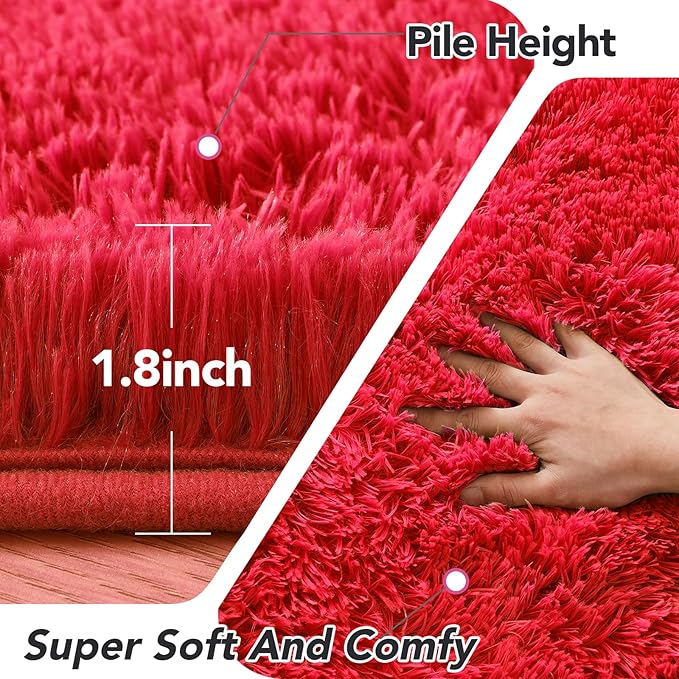 Round Fluffy Rug for Bedroom Red: 4ft Red Soft Furry Rug for Bedroom- Fluffy Fuzzy Round Area Rugs for Living Room- Small Bedside Plush Carpet for Nursery, Birthday Decor, Spiderman Carpet