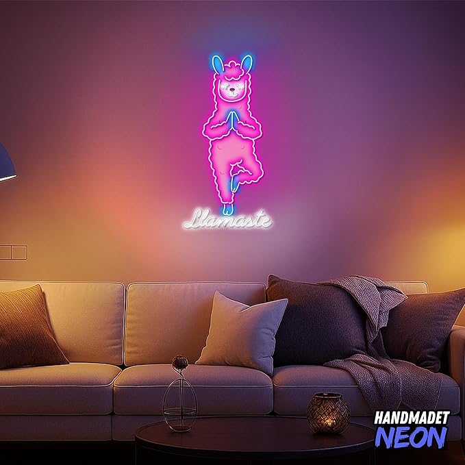Personalized Funny Llama Neon Sign, Custom UV Printed Llamaste Decor Led Light, Psychic Lama Glama Wall Art Lights Signs, Decorative Gifts For Friends, Kids, Mom, Yoga Lover, Bedroom