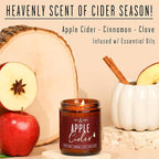 Apple Cider Candle, Fall Candles I Apple Cider, Cinnamon & Nutmeg - Infused with Essential Oils I Mulled Cider Fall Scented Candle (Soy) for Home I 9oz Reusable Jar I 50Hr Burn I Made in USA