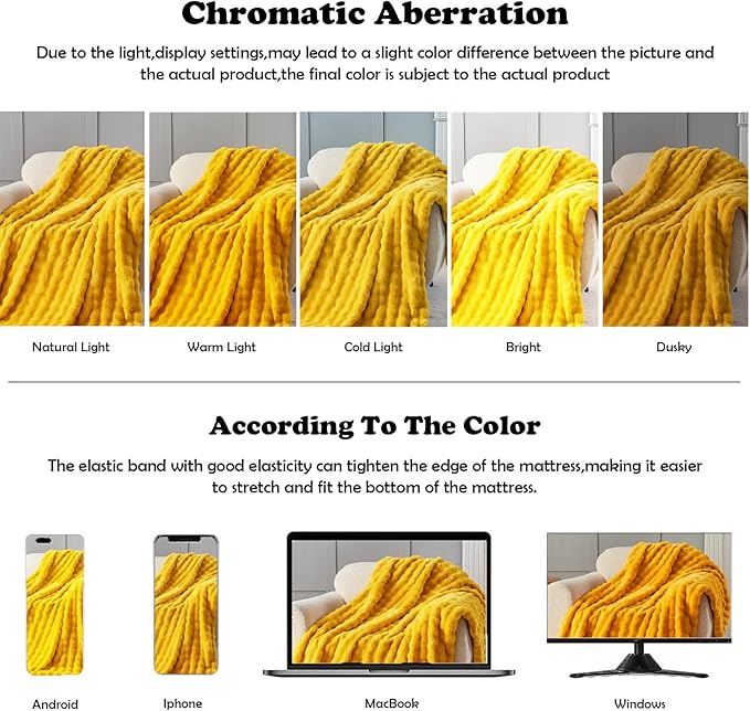 NEWCOSPLAY Faux Fur Twin Blanket Mustard Yellow Bubble Blanket Thick Warm Soft for Couch Sofa Bed 550GSM (Mustard Yellow, Twin(60"x80"))