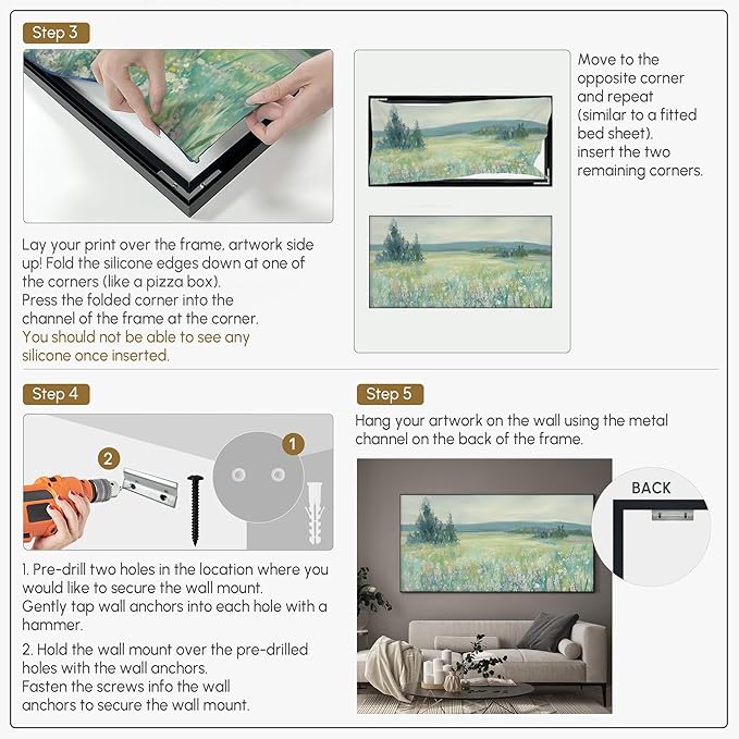 SIGNWIN 36"x72" Extra Large Framed Wall Art Wildflower Meadow Landscape Soft Pastel Nature Illustration for Home Living Room Bedroom Decor (Frame Assembly Required)